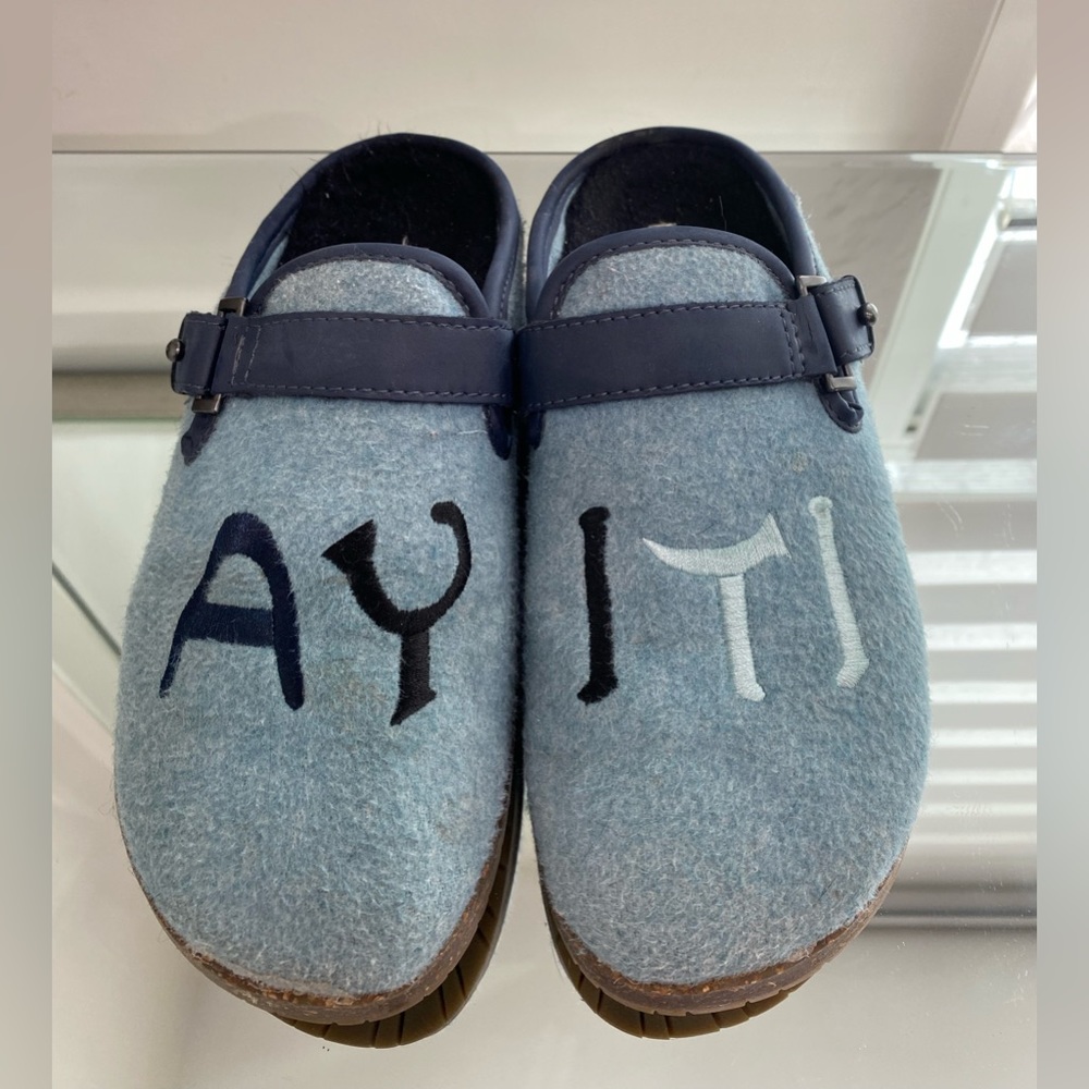 Earth Dream Renmen Wool Mule in Turquoise in size 6.5
